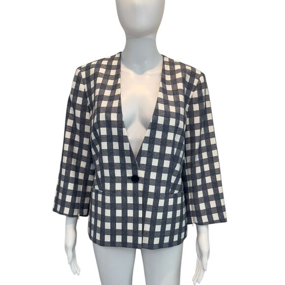 Nine West Jackets & Blazers - Nine West Gingham Navy White Checkered Blazer‎ Size 10